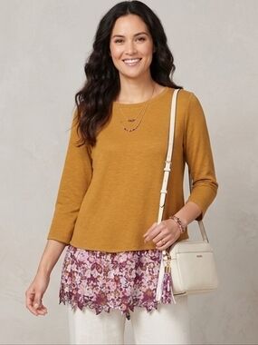 LOGO - Terry Top with Poplin Ruffle Hem